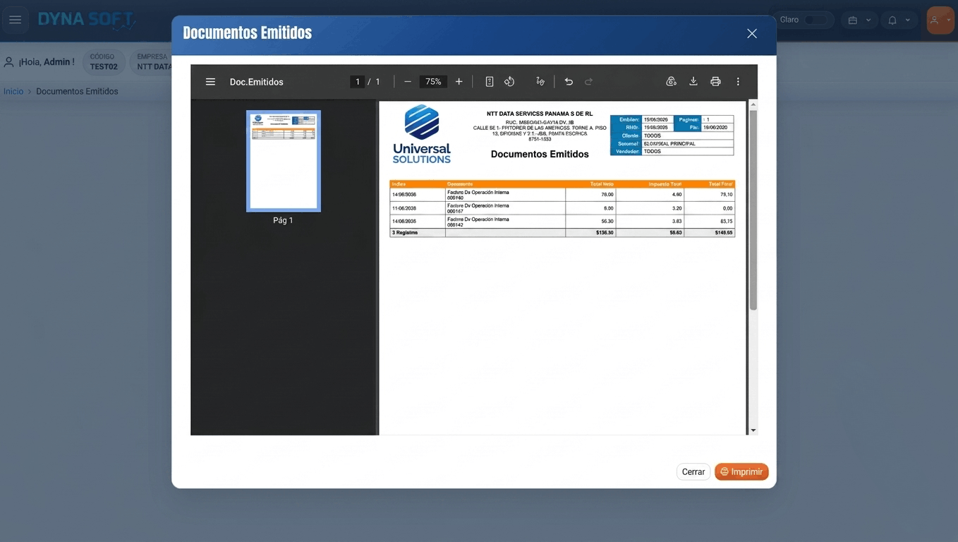 Reportes y documentos emitidos en DYNA SOFT ERP